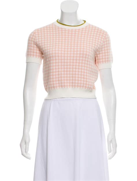 pink white short sleeve sweater miu miu